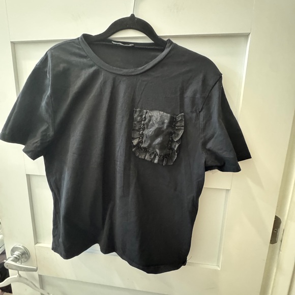 Zara Tops - Zara Black Short Sleeve Tee with Ruffle Pocket